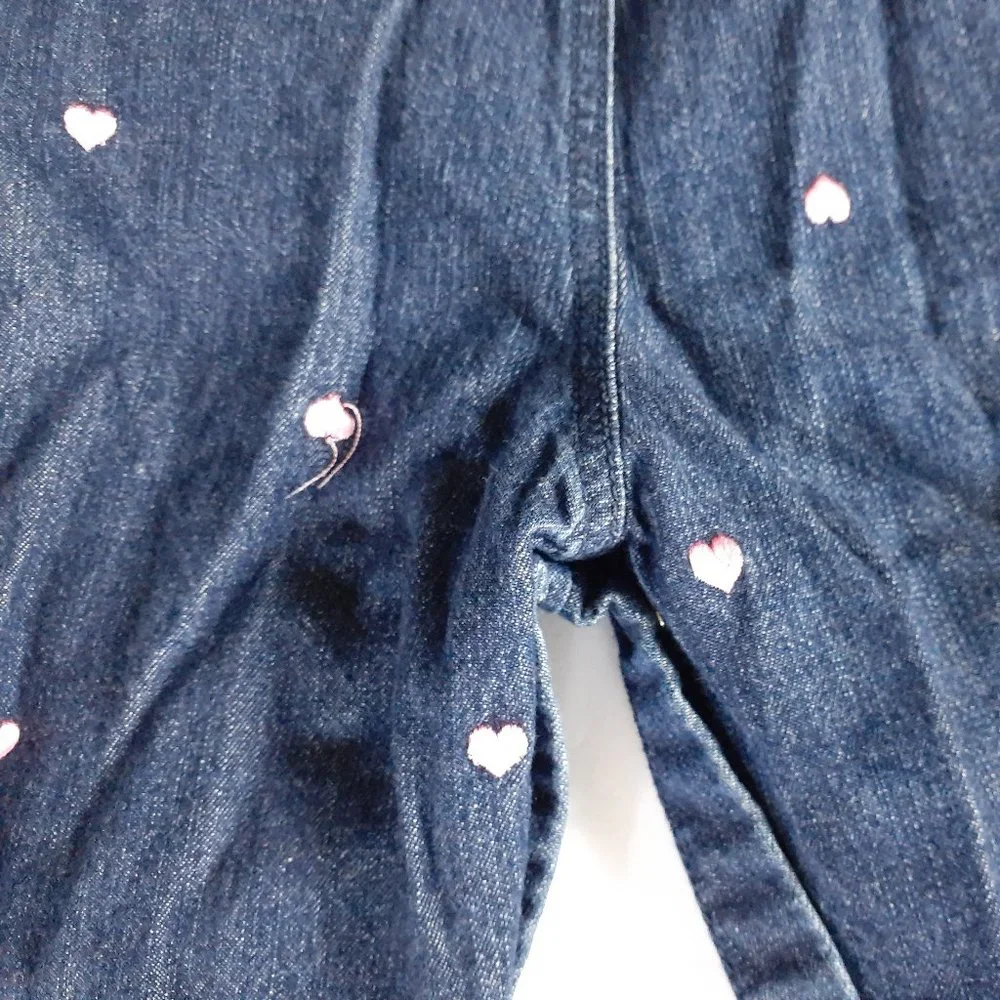 Oshkosh Girls Overalls Denim Jean Hearts Embroidered 18 Months